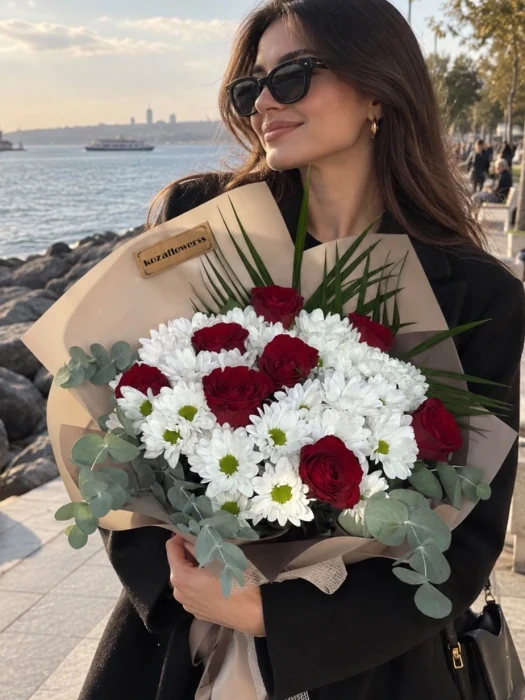 Daisy Rose-Papatya-Kırmızı Gül Buketi